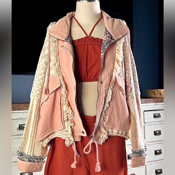 Free People Everything Nice Sugar Rose Pink Fringe Jacket M NWT - Picture 5 of 16
